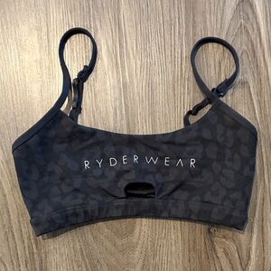 Ryderwear Black Subtle Leopard Print Sports Bra with Adjustable Straps - Small